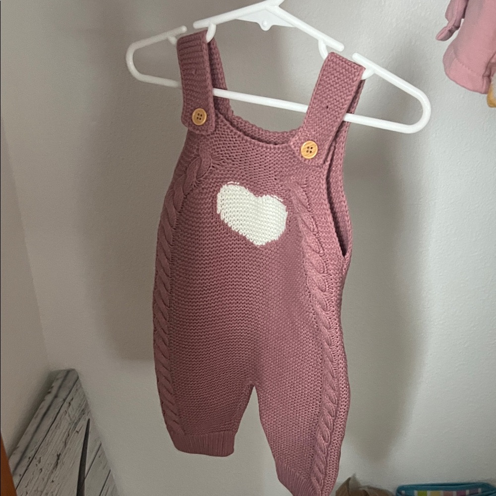 SHEIN Pink Knit Overalls with Heart Design